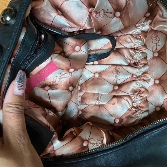 2000s Betsey Johnson Leather Studded Hobo Bag - Picture 6 of 11